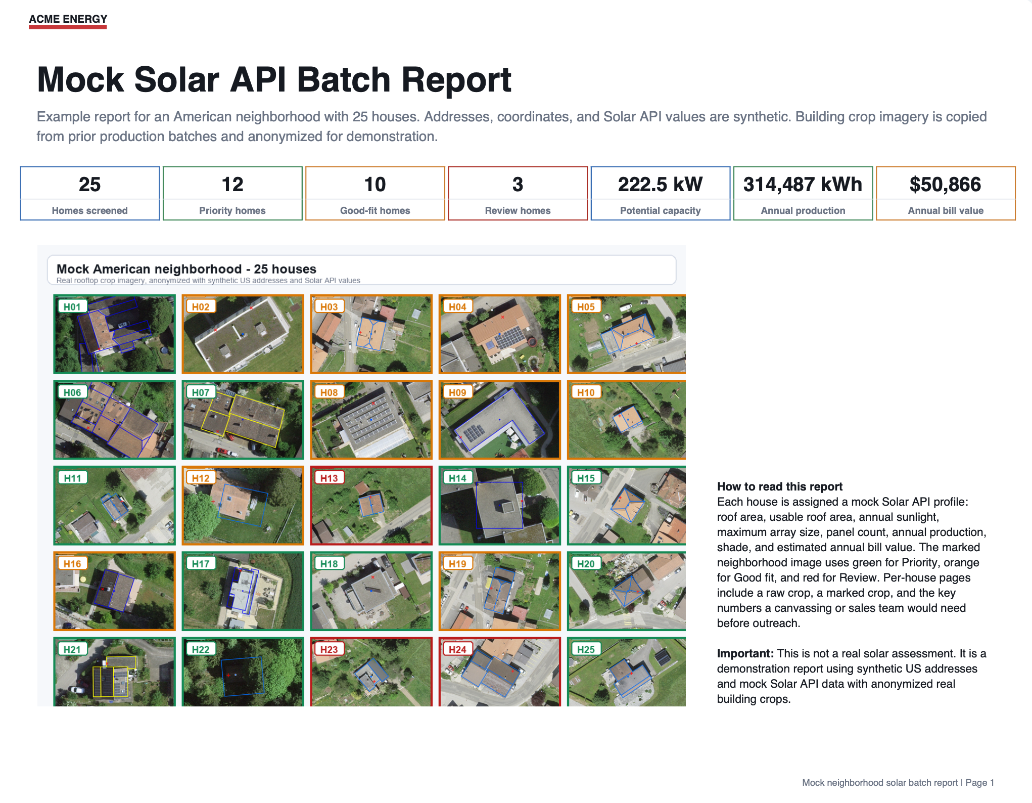 Mock solar API neighborhood batch report preview