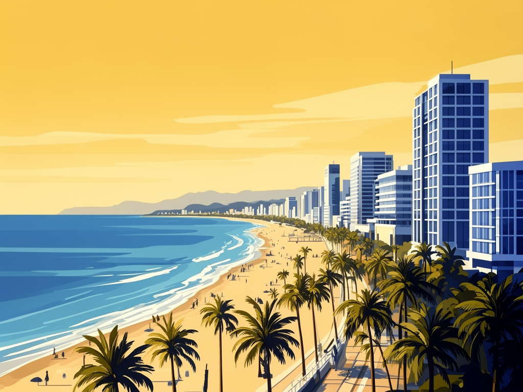 Illustration of Nice port, Mediterranean and modern B2B offices in bumblebee style