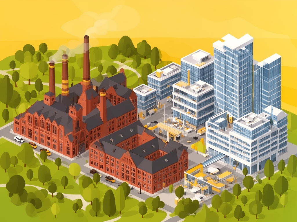 Illustration of Winterthur industrial heritage and modern offices in bumblebee style
